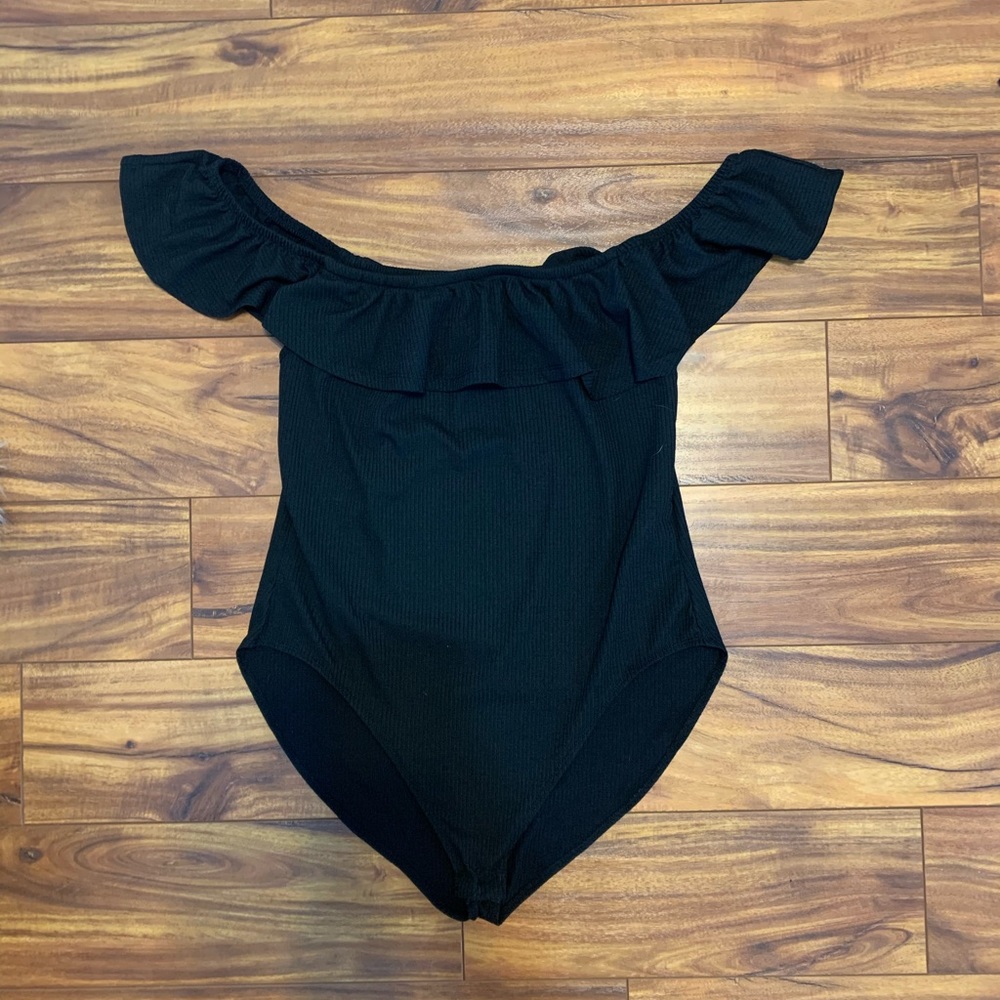 Black off the shoulder bodysuit